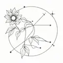 A minimalist tattoo of a Libra constellation intertwined with a sunflower design tattoo design idea