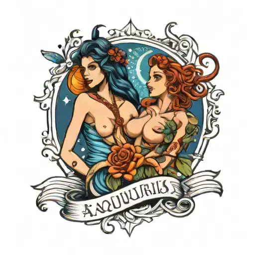 virgo and aquarius sign tattoo design idea