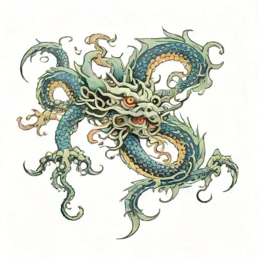 In a Japanese Irezumi style tattoo, the dragon and octopus can be depicted in a dynamic composit tattoo design idea