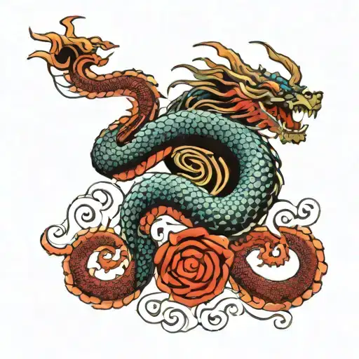 In a Japanese Irezumi style tattoo, the dragon and octopus can be depicted in a dynamic composit tattoo design idea