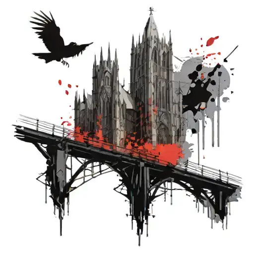 gothic church with bridge tattoo design idea