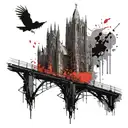 gothic church with bridge tattoo design idea