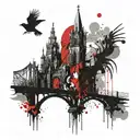 gothic church with bridge tattoo design idea