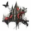gothic church with bridge tattoo design idea
