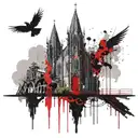 gothic church with bridge tattoo design idea