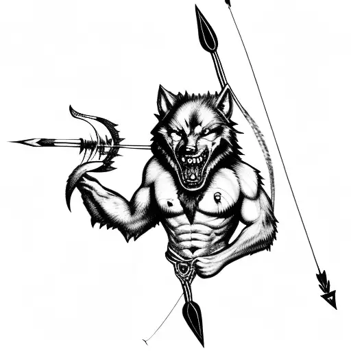 werewolf with bow and arrow tattoo design idea