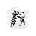 A fierce boxing match between a Cane Corso and a judoka, with the town of Rijeka in the background tattoo design idea