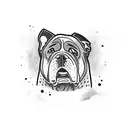 A fierce boxing match between a Cane Corso and a judoka, with the town of Rijeka in the background tattoo design idea