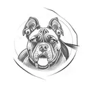 A fierce boxing match between a Cane Corso and a judoka, with the town of Rijeka in the background tattoo design idea