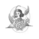 A call center agent surrounded by symbols of nature and adventure tattoo design idea