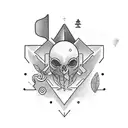 A call center agent surrounded by symbols of nature and adventure tattoo design idea