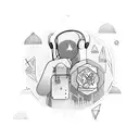A call center agent surrounded by symbols of nature and adventure tattoo design idea