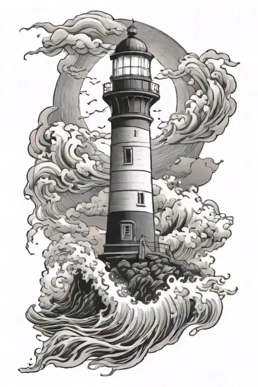 Lighthouse stormy condition tattoo design idea