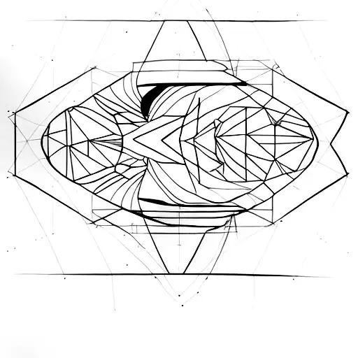 A spaceship flying over a geometric landscape tattoo design idea