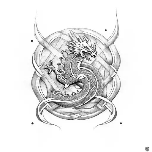celtic dragon on shoulder flowing across back to neck tattoo design idea