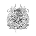 celtic dragon on shoulder flowing across back to neck tattoo design idea