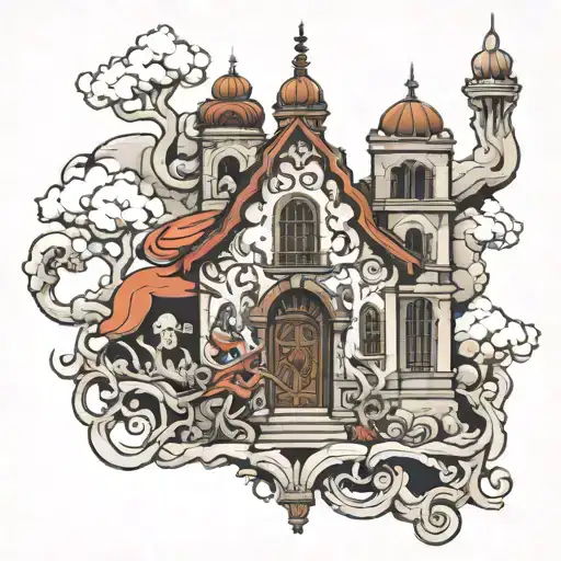 el templo del purgatorio y las almas llegando a el   tattoo design idea