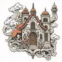 el templo del purgatorio y las almas llegando a el   tattoo design idea