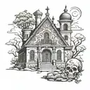 el templo del purgatorio y las almas llegando a el   tattoo design idea