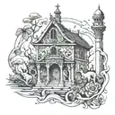 el templo del purgatorio y las almas llegando a el   tattoo design idea