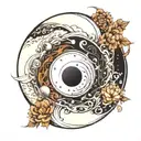 ying yang half earthy half sci-fi tattoo design idea