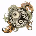 ying yang half earthy half sci-fi tattoo design idea