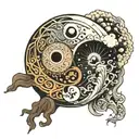 ying yang half earthy half sci-fi tattoo design idea