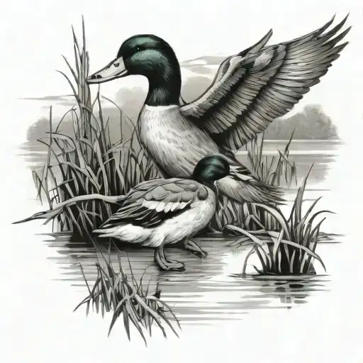 duck hunting in a marsh tattoo design idea