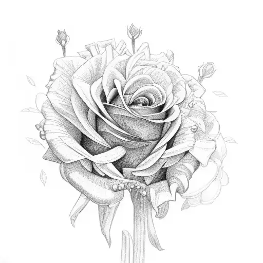 Rose, Marigold, gladiolus, chrysanthemum in a bouquet  tattoo design idea