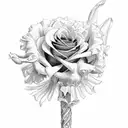 Rose, Marigold, gladiolus, chrysanthemum in a bouquet  tattoo design idea