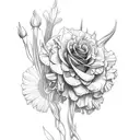 Rose, Marigold, gladiolus, chrysanthemum tattoo design idea