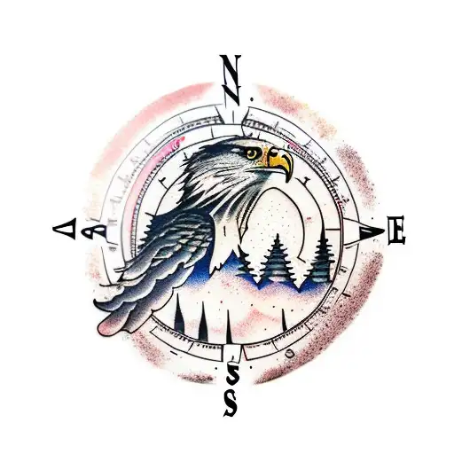 eagle compass mountains creek tattoo design idea