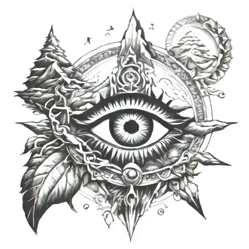 shiva third eye surrounded my mountain scene inspired tattoo design idea