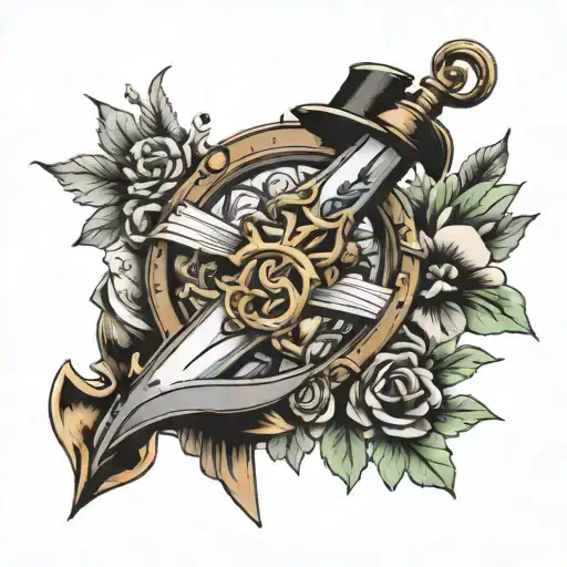 anchor, mouse, book, peg leg, feathers, flowers, gaming tattoo design idea