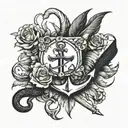 anchor, mouse, book, peg leg, feathers, flowers, gaming tattoo design idea