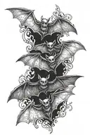 three small, well-detailed bats tattoo design idea