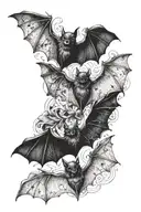three small, well-detailed bats tattoo design idea