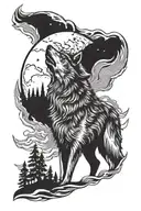 wolf howling moon silhoutte  tattoo design idea