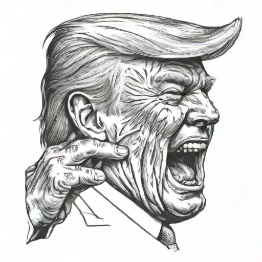 Donald Trump bleeding from ear holding his fist up  tattoo design idea