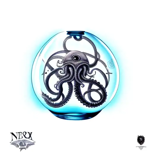 ship in a bottle held by a kraken tattoo design idea