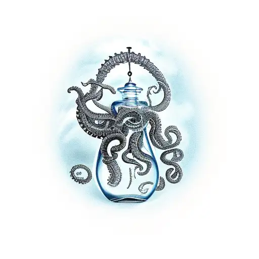ship in a bottle held by a kraken tattoo design idea