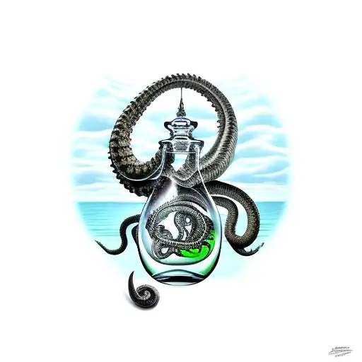 ship in a bottle held by a kraken tattoo design idea