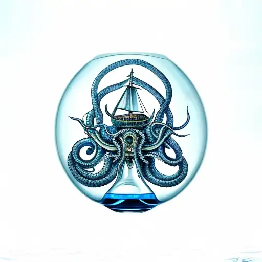 ship in a bottle held by a kraken tattoo design idea