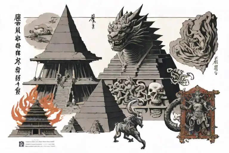 timeline of history including the great pyramids, gladiators, wraiths, the Vesuvius man, and a welsh dragon tattoo design idea