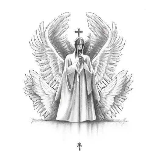 gothic cathedral with fallen angel kissing a holy angel tattoo design idea