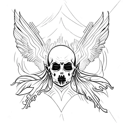 gothic cathedral with dark theme and fallen angel tattoo design idea