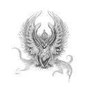 guardian angel with phoenix on arm and lion  tattoo design idea