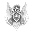 guardian angel with phoenix on arm and lion  tattoo design idea