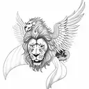 guardian angel with phoenix and lion tattoo design idea