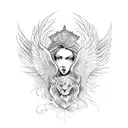 guardian angel with phoenix and lion tattoo design idea